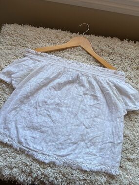 New Look White Off-Shoulder Fringe Crop Blouse